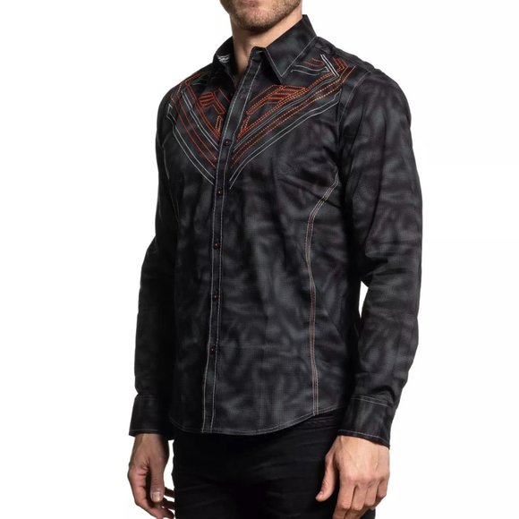 AMERICAN FIGHTER Men's Long Sleeve Button Down Shirt EQUATION Embroidered S-3XL - Picture 4 of 7